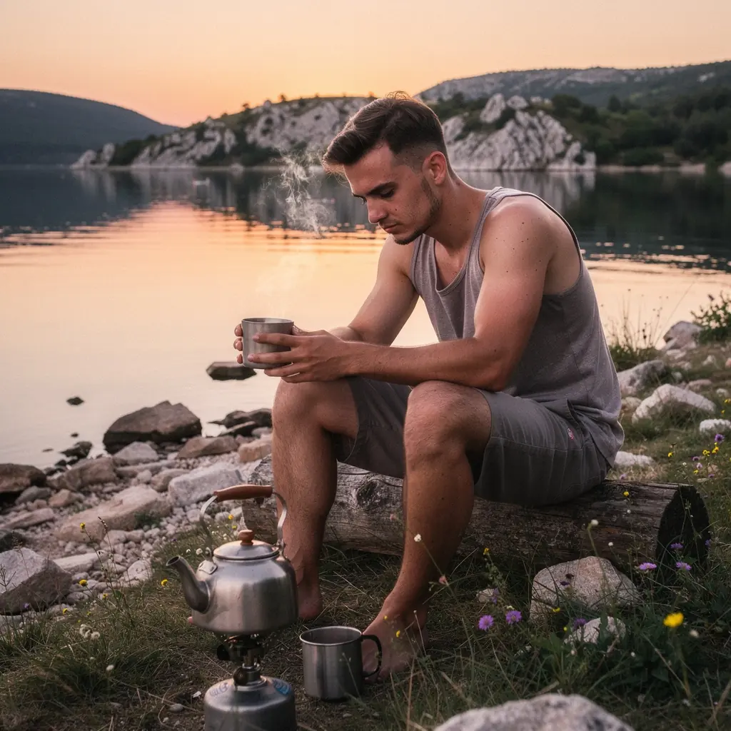 Svježe ubrane biljke za čaj na kuhinjskom stolu s šalicama