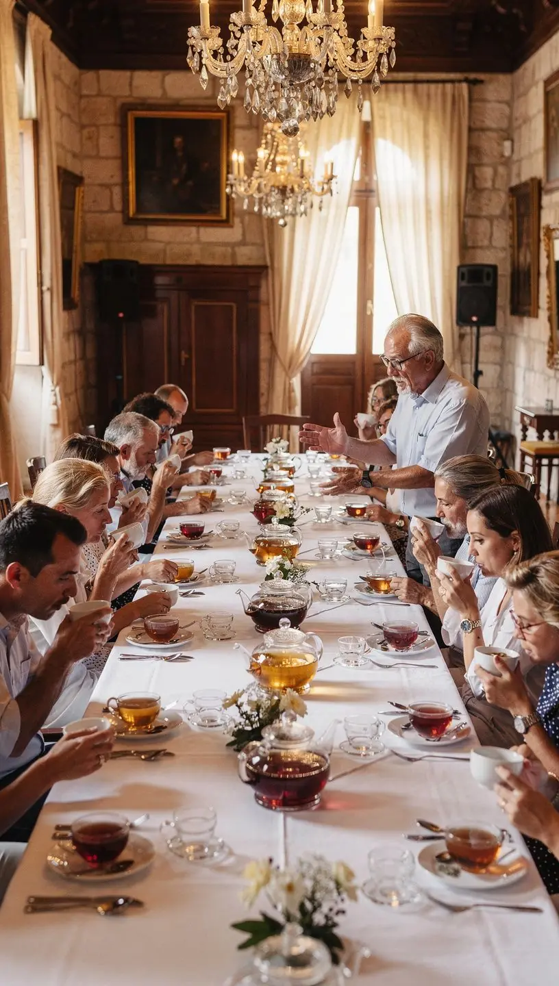 Šalica mirisnog čaja od kamilice s cvjetovima u pozadini